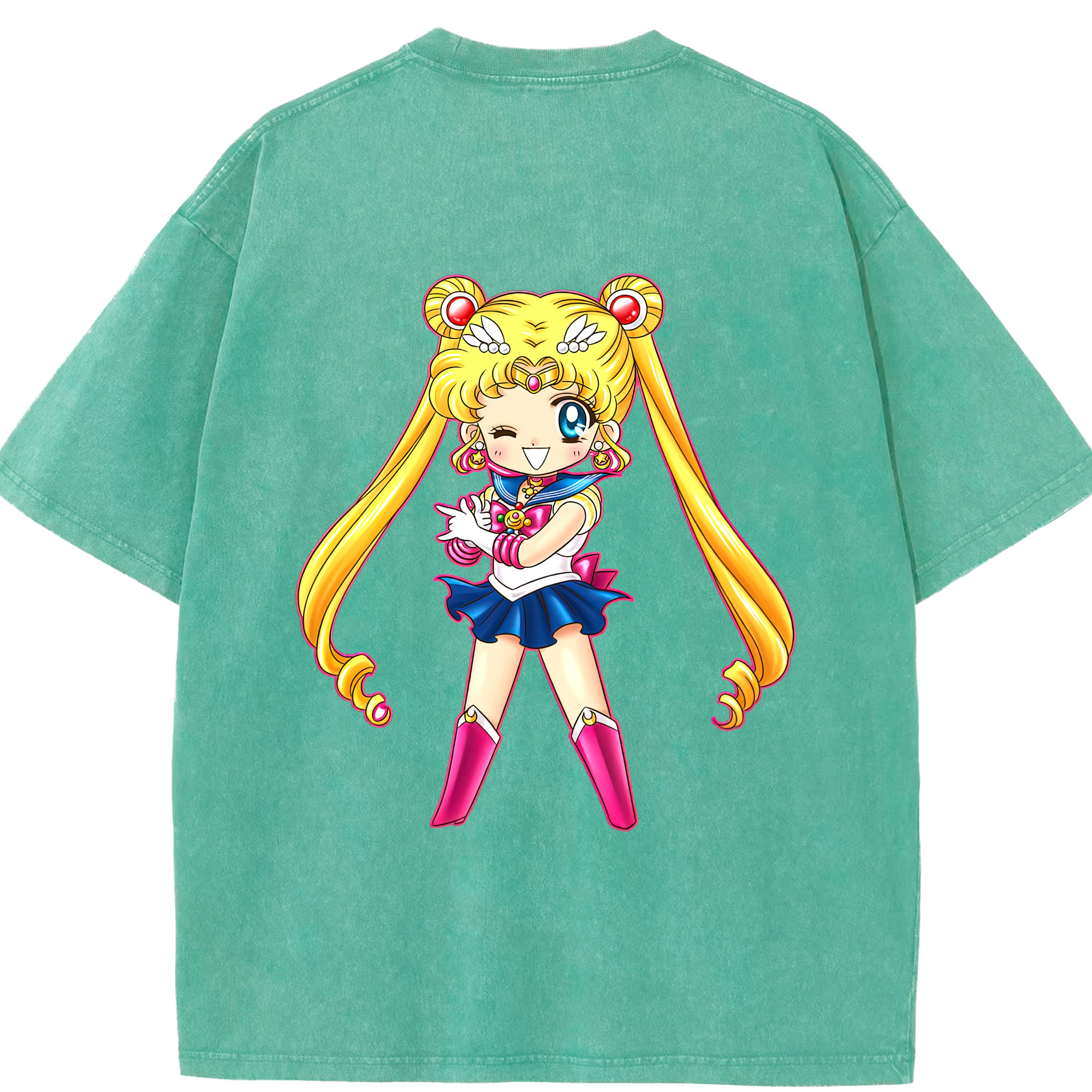 （画像用） 美少女戦士セーラームーン 月野 うさぎ つきの うさぎ Sailor Moon Tsukino Usagi 綿100% ヴィンテージ風 半袖Tシャツ（背面プリント）